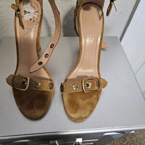 Light brown Coach wms block heels, sz 8.5 ankle strap, used